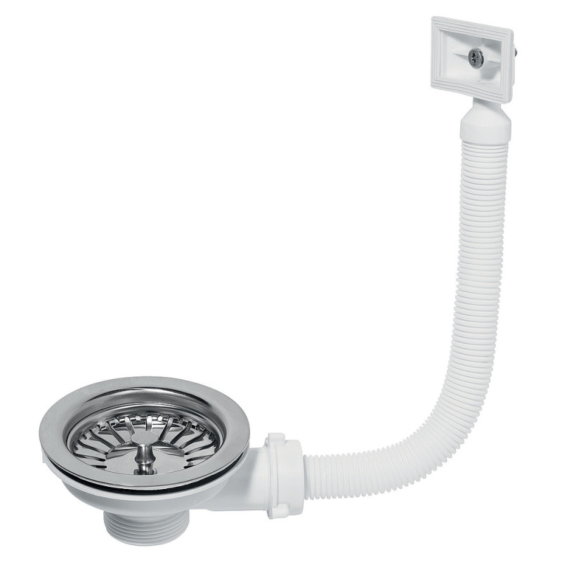 BONDE D90 EVIER AVEC PANIER INOX ET TROP PLEIN RECT SS GRILLE