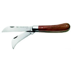 Couteau d'électricien manche bois 2 lames en acier inoxydable poli - FACOM 843