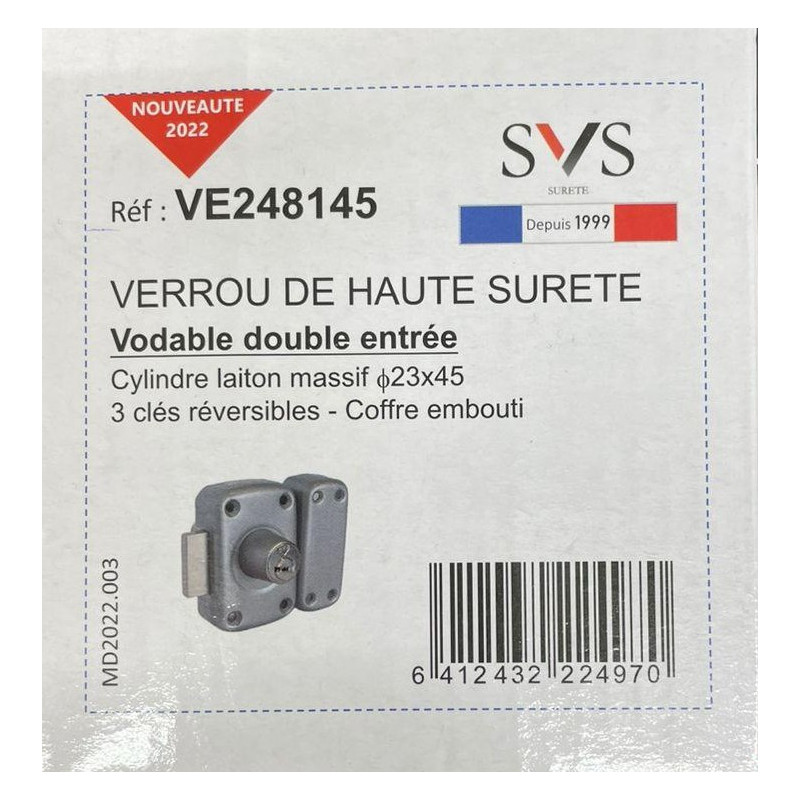 VERROU DOUBLE CYLINDRE 45 4 CLES REVERSIBLE VODA SVS