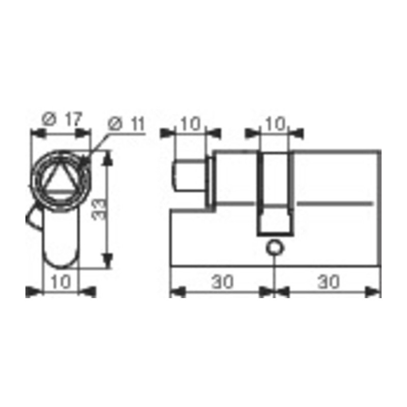 Cylindre profil européen pompier EDF - 30 x 30 mm - Clé triangle 11 mm - nickelé - THIRARD TI11053031