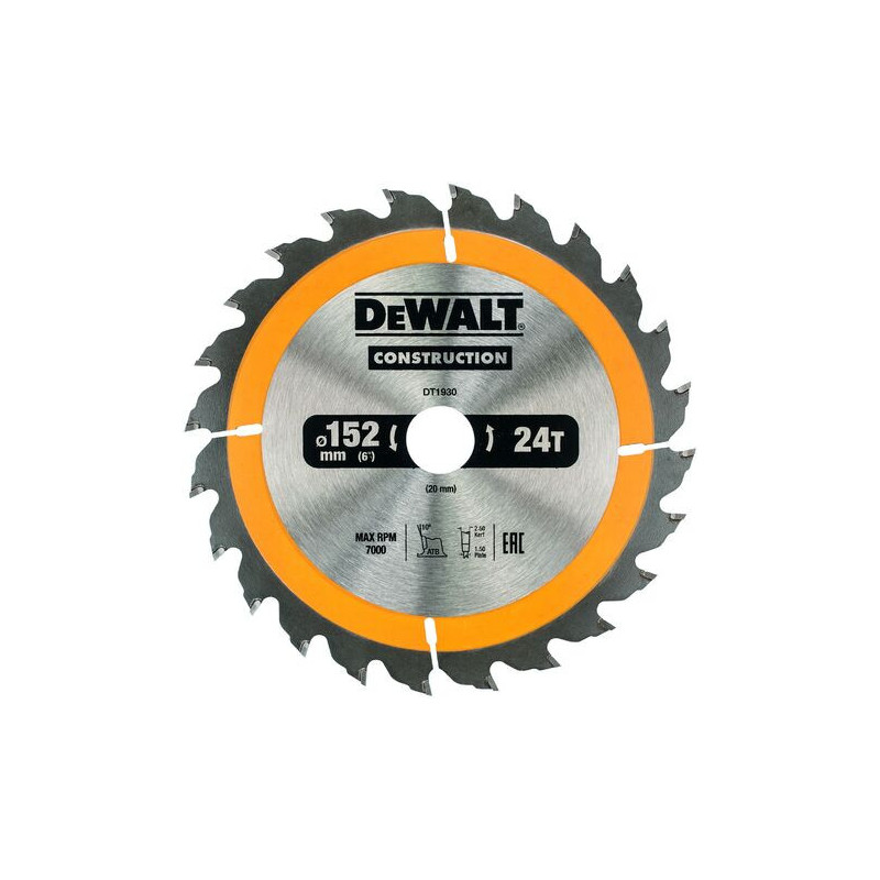 Lame de scie circulaire - 152 x 20 mm - 24 dents - DEWALT DT1930