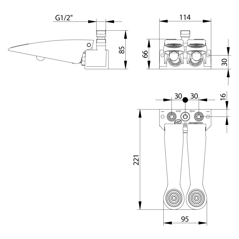 ROBINET MITIGEUR TEMPORISÉ POUR LAVABO - PRESTO 530 mural ou au sol - 23644