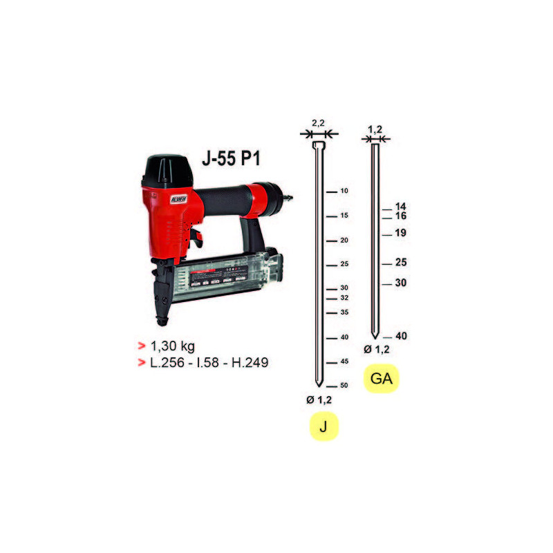 CLOUEUR J-55 P1 Pointes GA de 14 à 40 mmMinibrads J de 15 à 50 mm